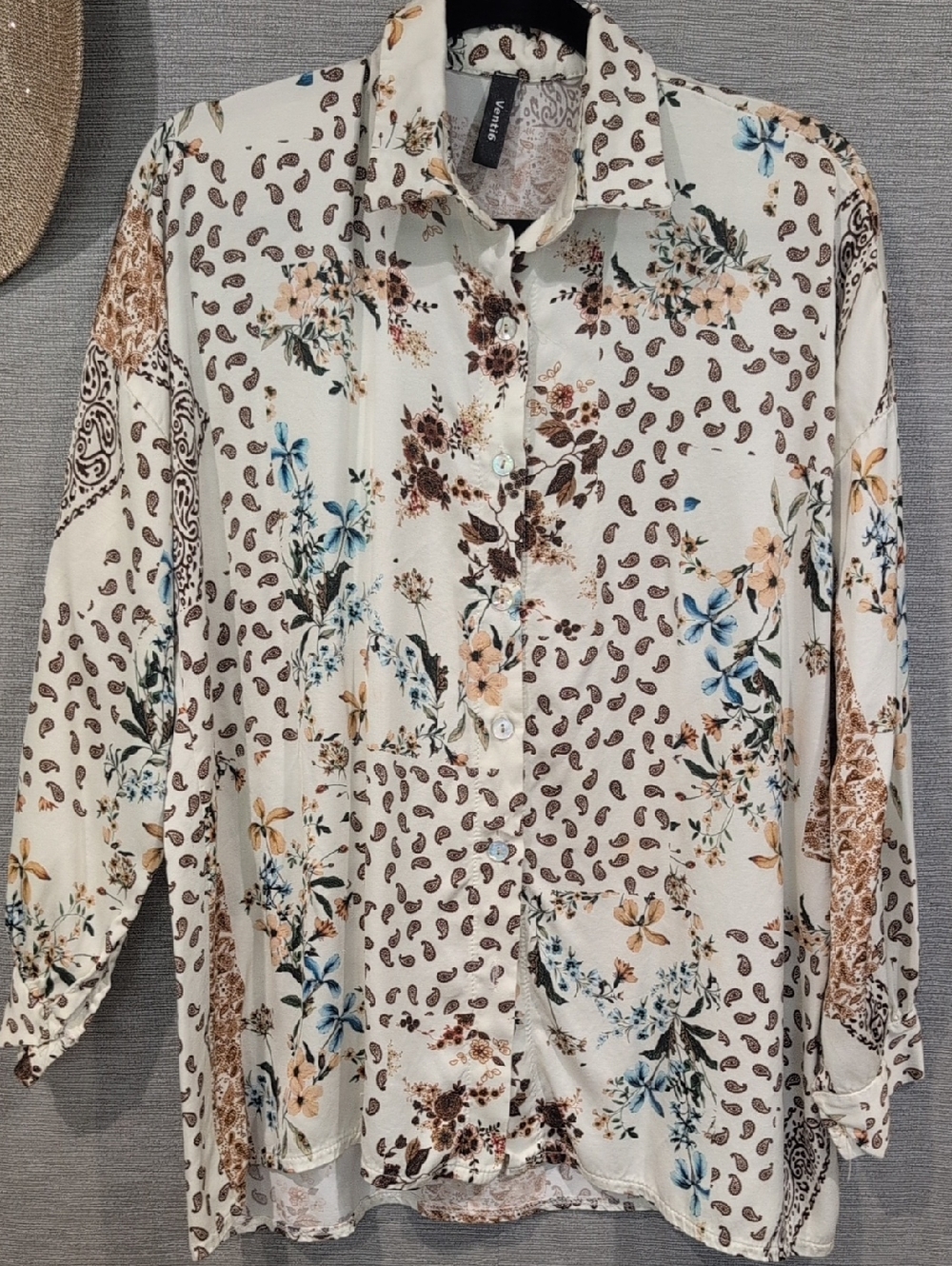 Cream Floral & Paisley Button-Up Blouse